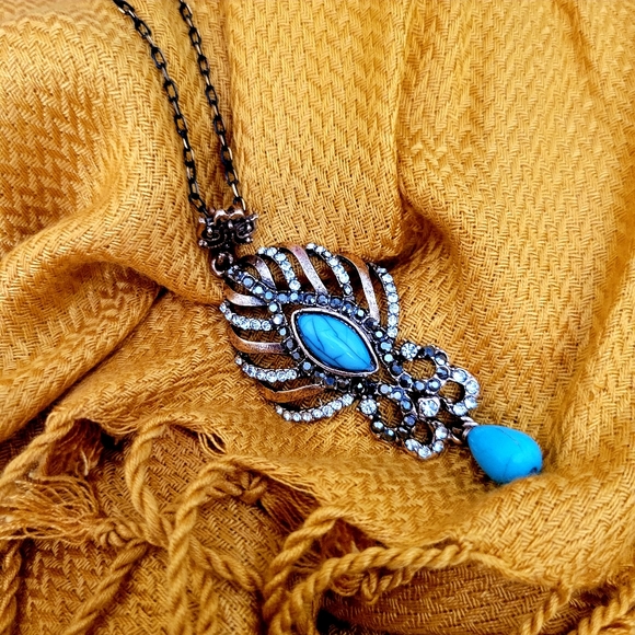 East of India Boho Turquoise Faux Bronze Pendant Crystal Gemstones Necklace - Picture 6 of 12